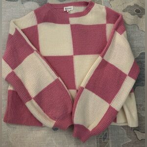 Pink and Cream Checkered Sweater